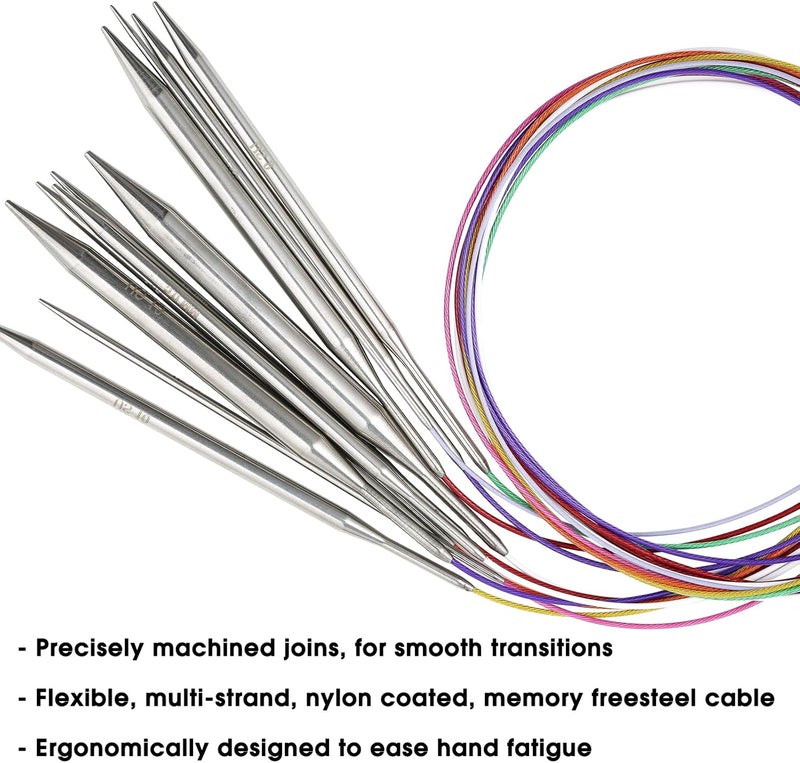 Stithoo Circular Knitting Needles 40inch (100cm) Stainless Steel Knitting Needles Size US 8 (5mm) with 1 Sturdy Stitch Holder - Image 3